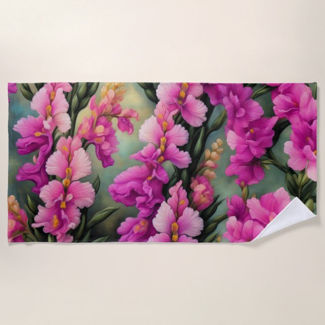 Abstract Pink Floral Beach Towel (Front)