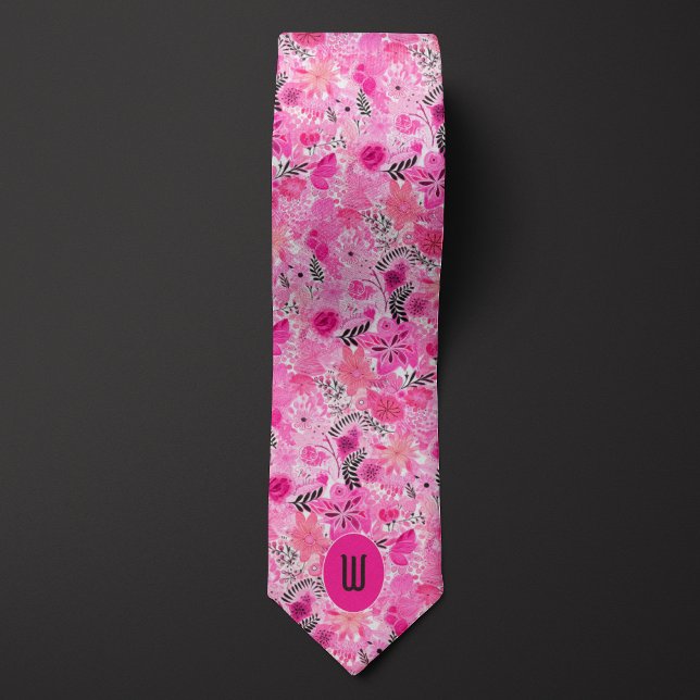 Abstract Pink Floral Monogram Tie (Creator Uploaded)