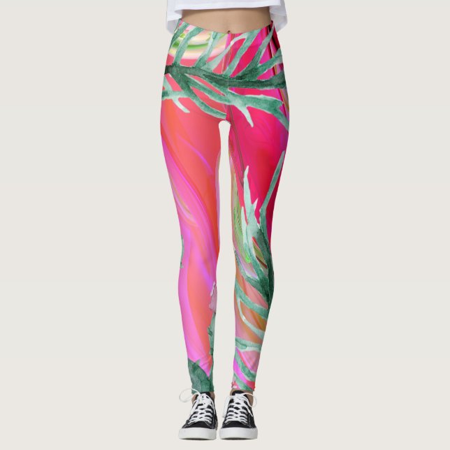 abstract pink floral throw pillow leggings (Front)