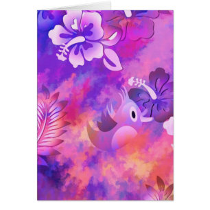 Abstract Pink Flowers and Bird Art