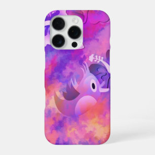 Abstract Pink Flowers and Bird Art iPhone 16 Pro Case