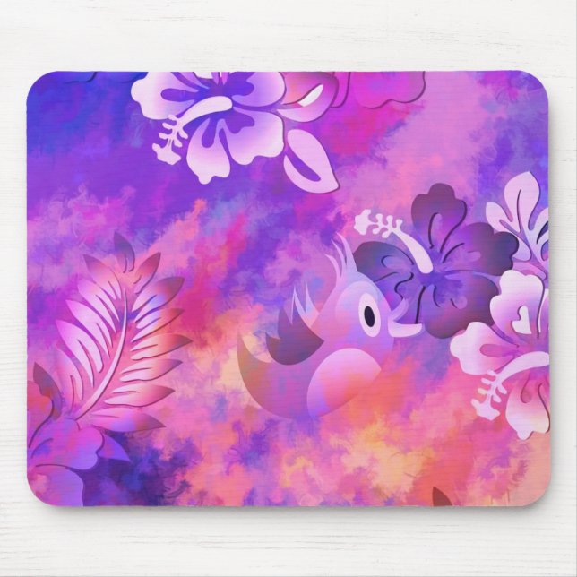 Abstract Pink Flowers and Bird Art Mouse Pad (Front)