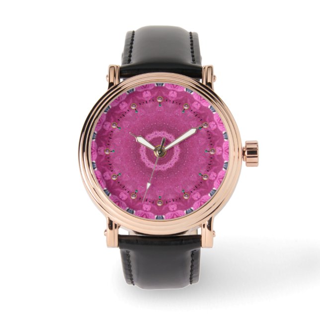 ABSTRACT PINK FUCHSIA MOSAICS AND  3D GEM STONES WATCH (Front)