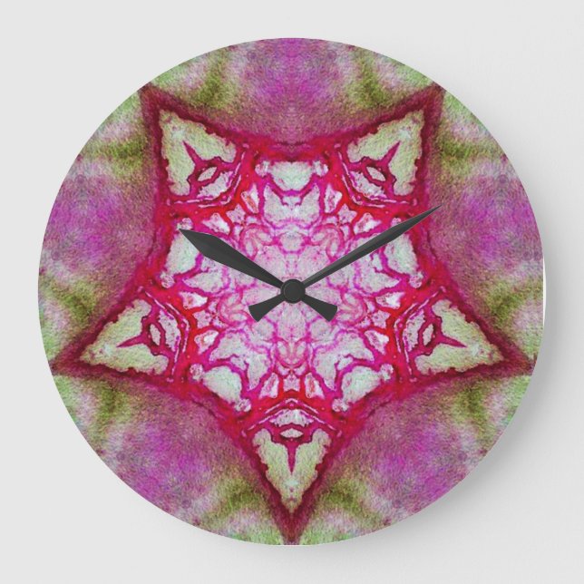 ABSTRACT PINK FUCHSIA STAR LARGE CLOCK (Front)