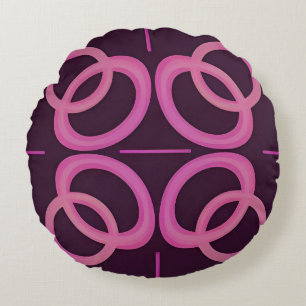 Abstract Pink Geometric Circle Pattern Round Cushion