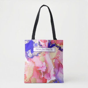 Abstract Pink Gold Alcohol Ink Art Custom Name Tote Bag