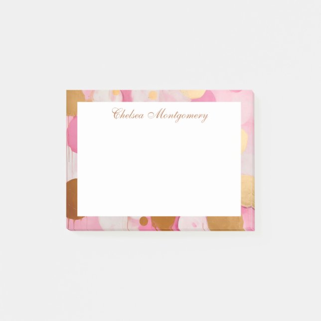 Abstract Pink Gold Circles Personalised Post-it Notes (Front)