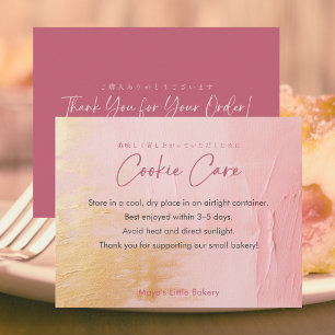 Abstract Pink Gold Cookie Care Instructions Thank You Card