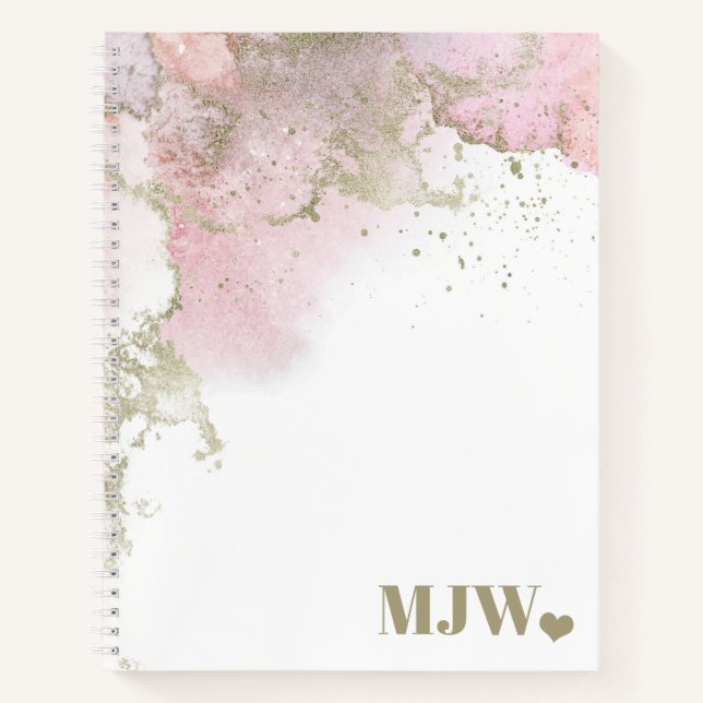 Abstract Pink & Gold Modern Monogram Notebook (Front)