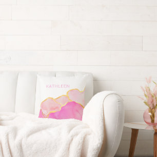 Abstract Pink Gold White Custom NAME Modern Art Cushion