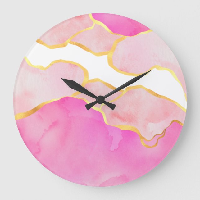 Abstract Pink Gold White Modern Acrylic Wall Clock (Front)