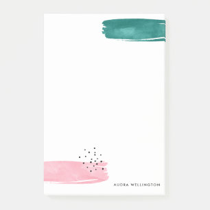 Abstract Pink & Green Brushstrokes Personalised Post-it Notes