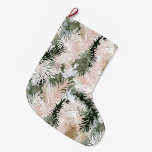 Abstract Pink Green Christmas trees Large Christmas Stocking
