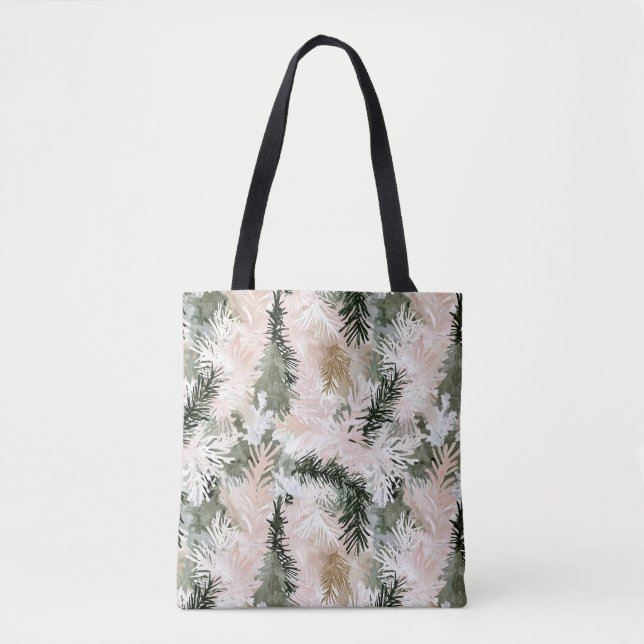 Abstract Pink Green Christmas trees Tote Bag (Front)