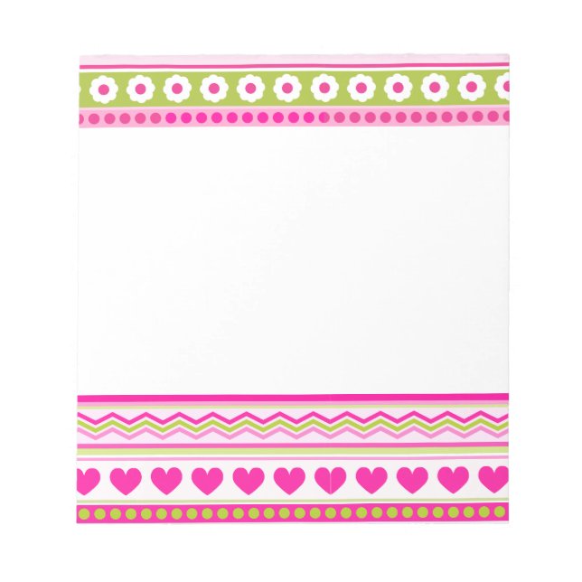 Abstract Pink green pattern + dots flowers hearts Notepad (Front)