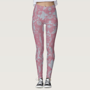 Abstract Pink & Grey Botanical Pattern   Leggings