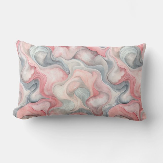 “Abstract Pink & Grey Lumbar Pillow (Front)