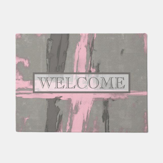 Abstract Pink Grey Welcome Doormat (Front)