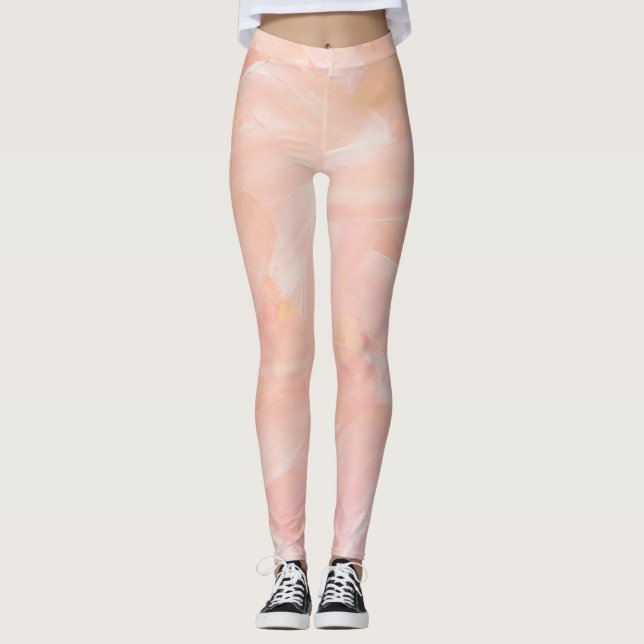 Abstract pink hand painted. Elegant blush brush Leggings (Front)