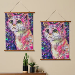 Abstract Pink Kitten Hanging Tapestry