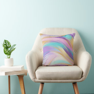 Abstract Pink Lilac Turquoise Gold Cushion