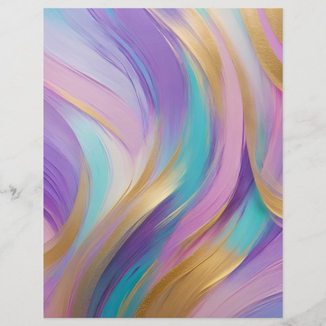 Abstract Pink Lilac Turquoise Gold Scrapbook Paper (Front)