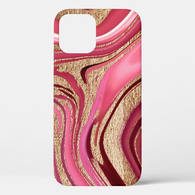 Abstract pink liquid marble with glitter gold Case-Mate iPhone case (Back)