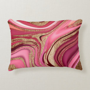 Abstract pink liquid marble with glitter gold decorative cushion