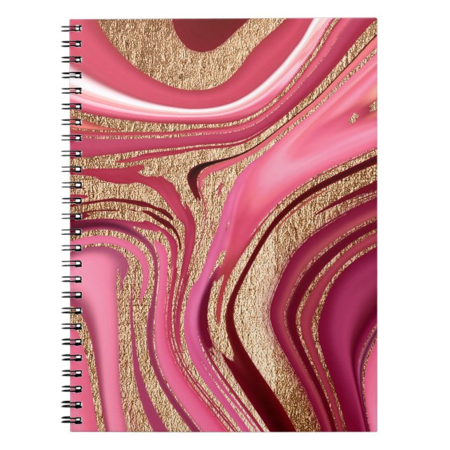 Abstract pink liquid marble with glitter gold notebook (Front)