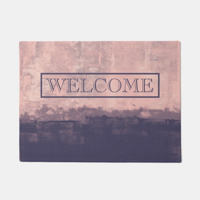 Abstract Pink Mallow Purple Welcome Doormat (Front)