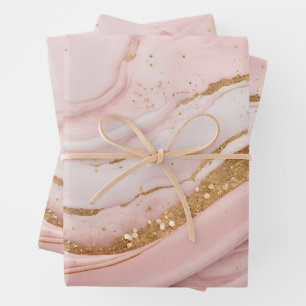 Abstract Pink Marble Pattern with Faux Glitter  Wrapping Paper Sheet