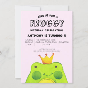 Abstract Pink Modern Simple Cute Green Frog  Invitation