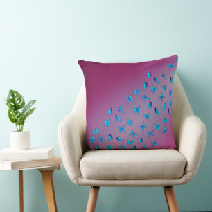Abstract Pink Moonbeams and Butterflies  Cushion