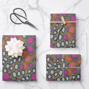 Abstract Pink Orange Brown Polka Dot Pattern Wrapping Paper Sheet