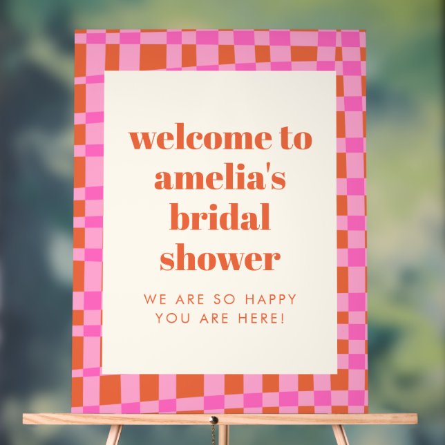 Abstract Pink Orange Custom Bridal Shower Welcome  Acrylic Sign (Neutral)