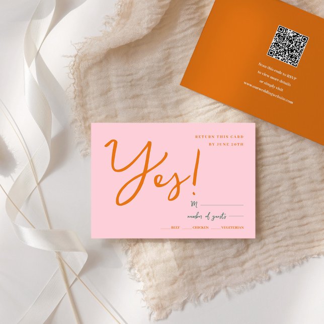 Abstract pink orange fun colours wedding rsvp card (Abstract pink orange fun colors wedding rsvp card)