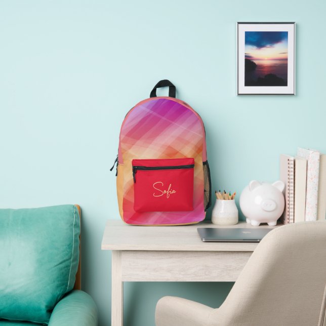 Abstract Pink & Orange Geometric Printed Custom Backpack (Insitu)