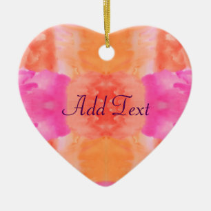 Abstract pink orange whimsical watercolor ceramic tree decoration