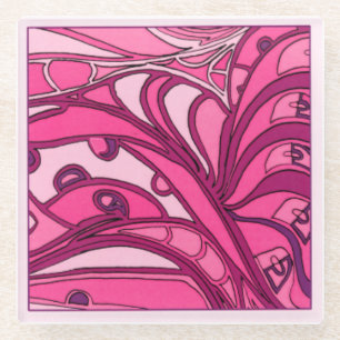 Abstract Pink Panel Painting Glass Coaster