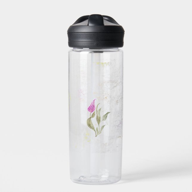 Abstract pink petal water bottle  (Front)