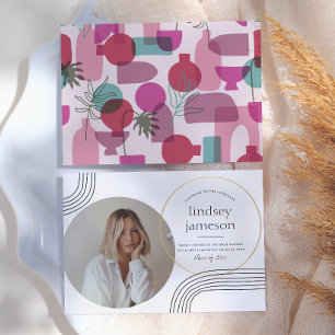 Abstract Pink Photo Graduation Announcement