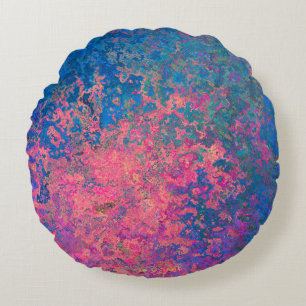 Abstract, Pink, Purple & Blue, Alcohol Ink Round Cushion