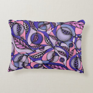 Abstract Pink Purple Floral Doodle Pattern Lumbar Decorative Cushion