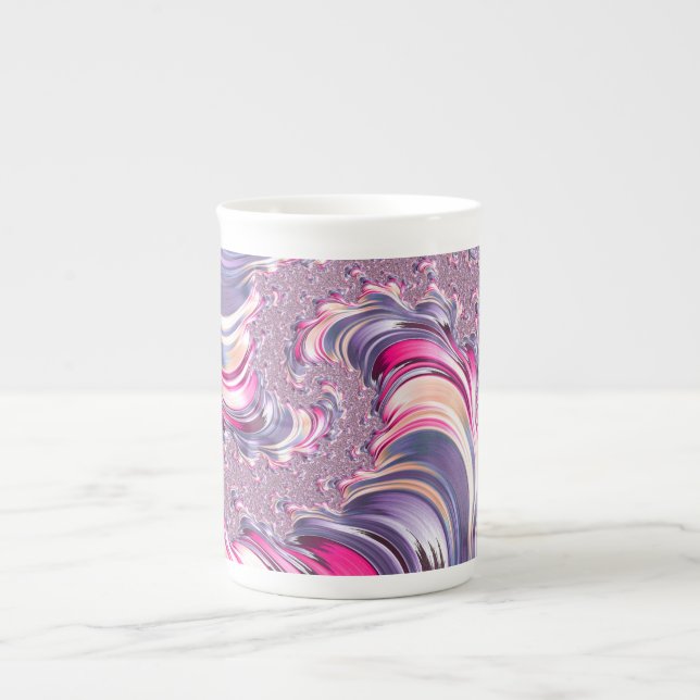 Abstract Pink Purple Spiral Fractal Bone China Mug (Front)