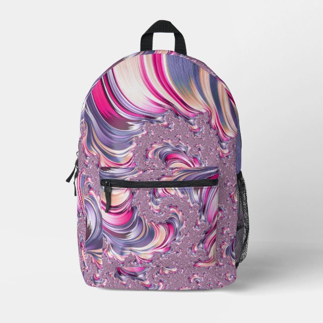 Abstract Pink Purple Spiral Fractal Printed Backpack (Front)