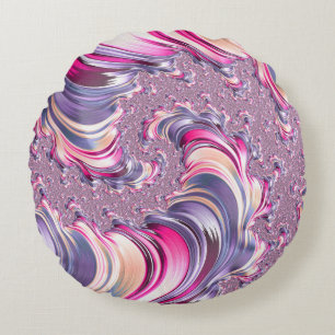 Abstract Pink Purple Spiral Fractal Round Cushion