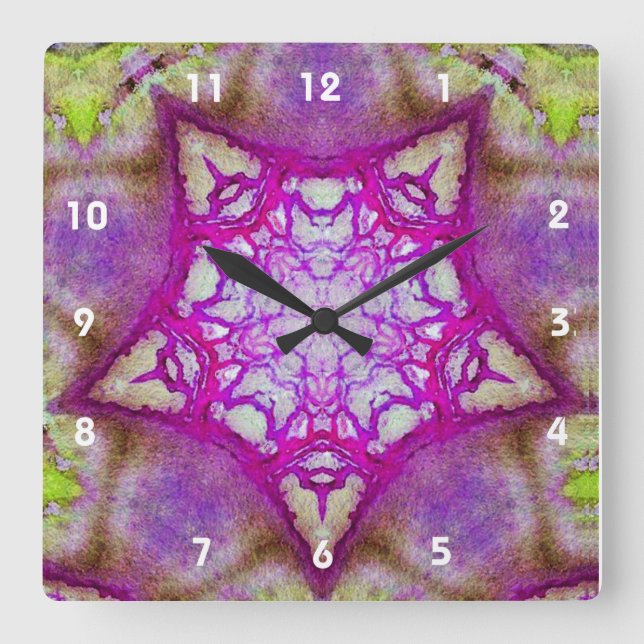 ABSTRACT PINK PURPLE STAR SQUARE WALL CLOCK (Front)