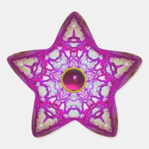 ABSTRACT PINK PURPLE STAR WITH FUCHSIA  GEM STONE STICKER