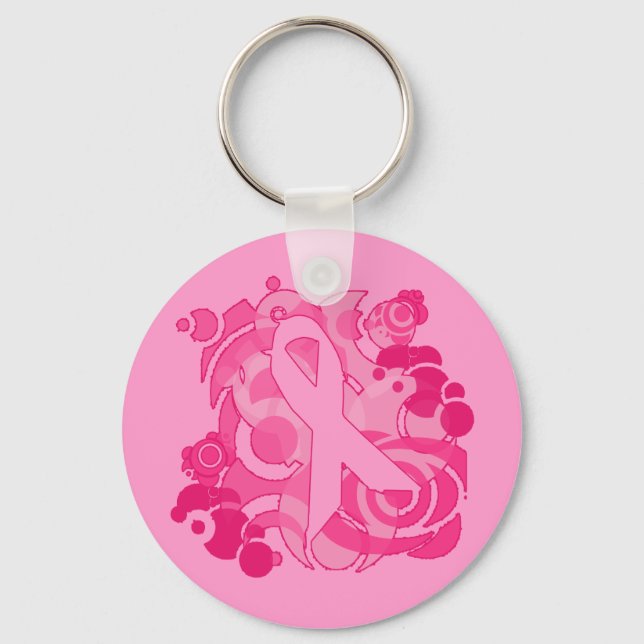 Abstract Pink Ribbon Products Key Ring (Front)