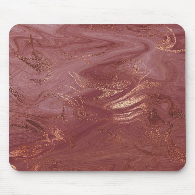 Abstract Pink Rose Gold Blush Gold Metallic Marble Mouse Pad (Front)